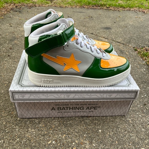 A Bathing Ape Bape Sta Mid Green Grey Orange - Picture 3 of 5